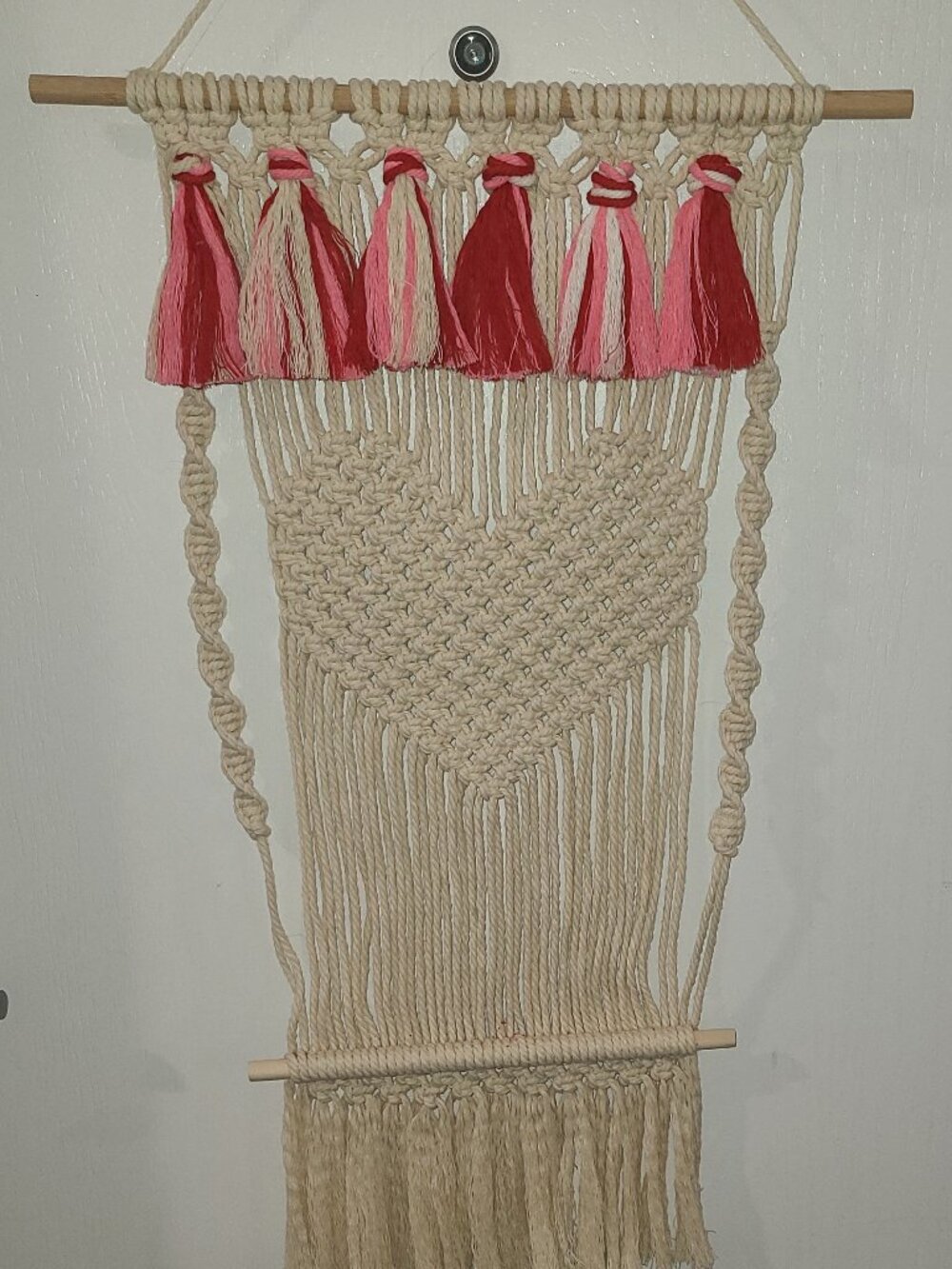 Small Space Macramé Wall Hanging  Heart Design  17.5x36 • Handmade WYSIWYG Decor